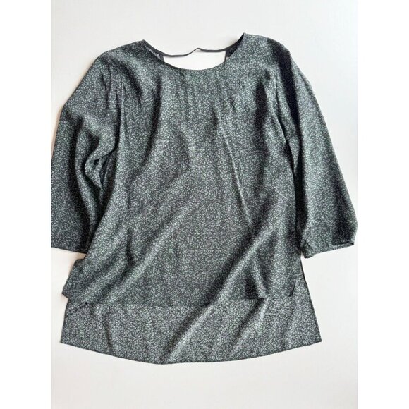 Aritzia WILFRED Dark Green Abstract Print 100% Silk Open Back Blouse Top, Size M - Picture 5 of 11
